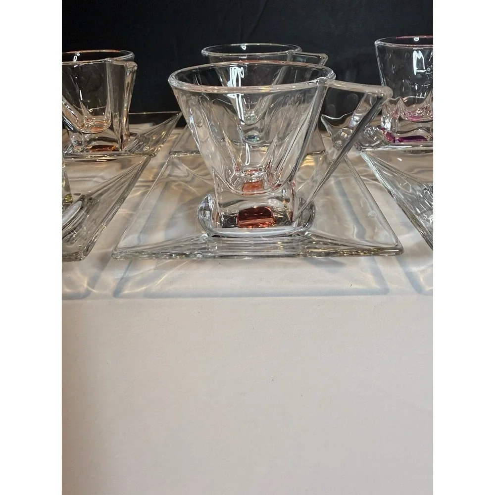RCR Fusion Italian Crystal Espresso Cups & Square Saucers Set of 6 Italy